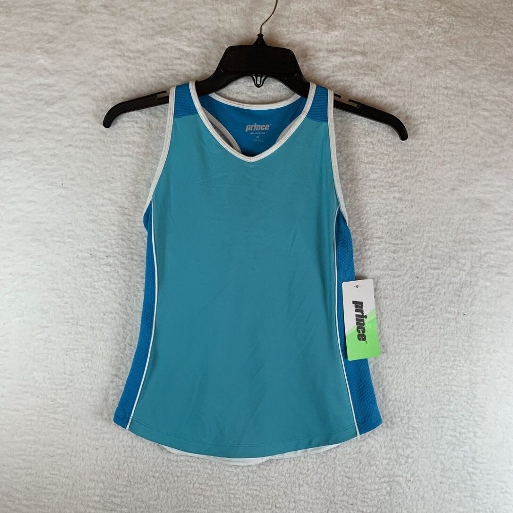 Prince Tennis Tank Girls Medium Blue Polyester Match Mesh V-Neck‎ Pullover 7080